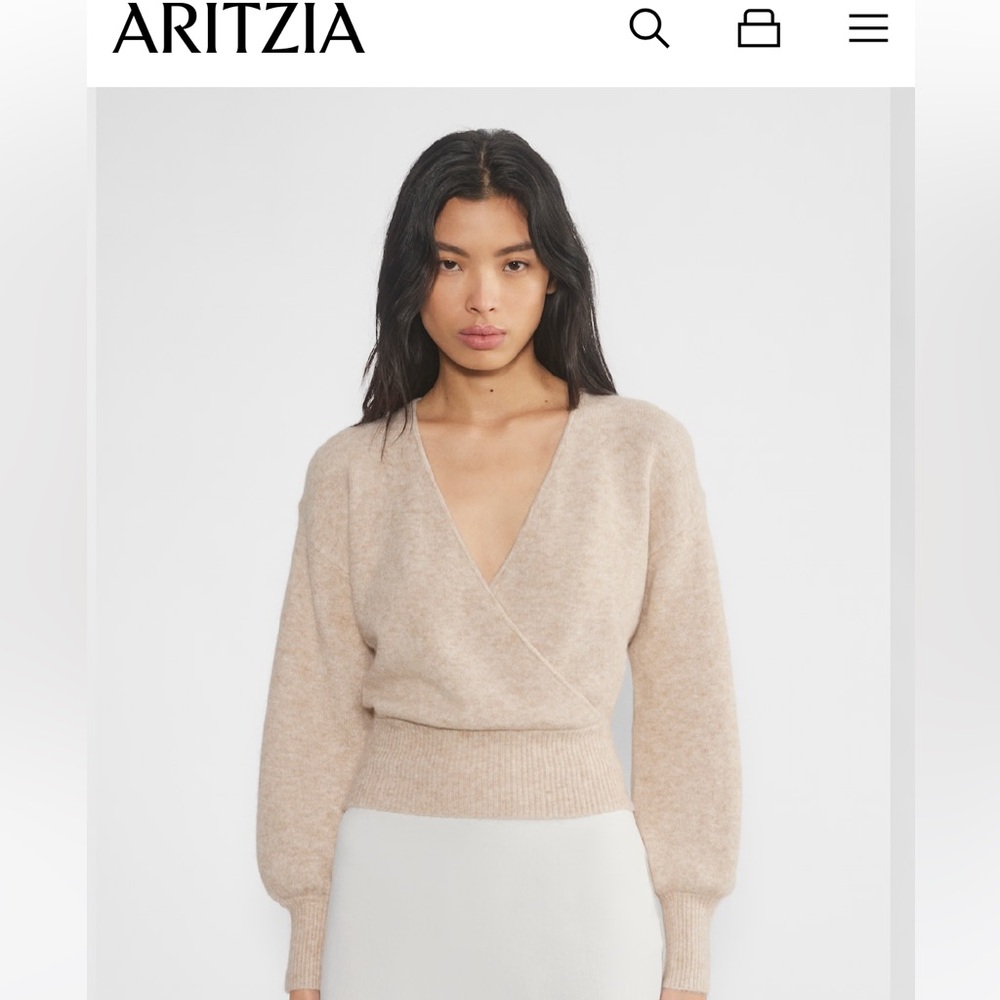 Aritzia Women's Cream Wrap V-Neck Sweater